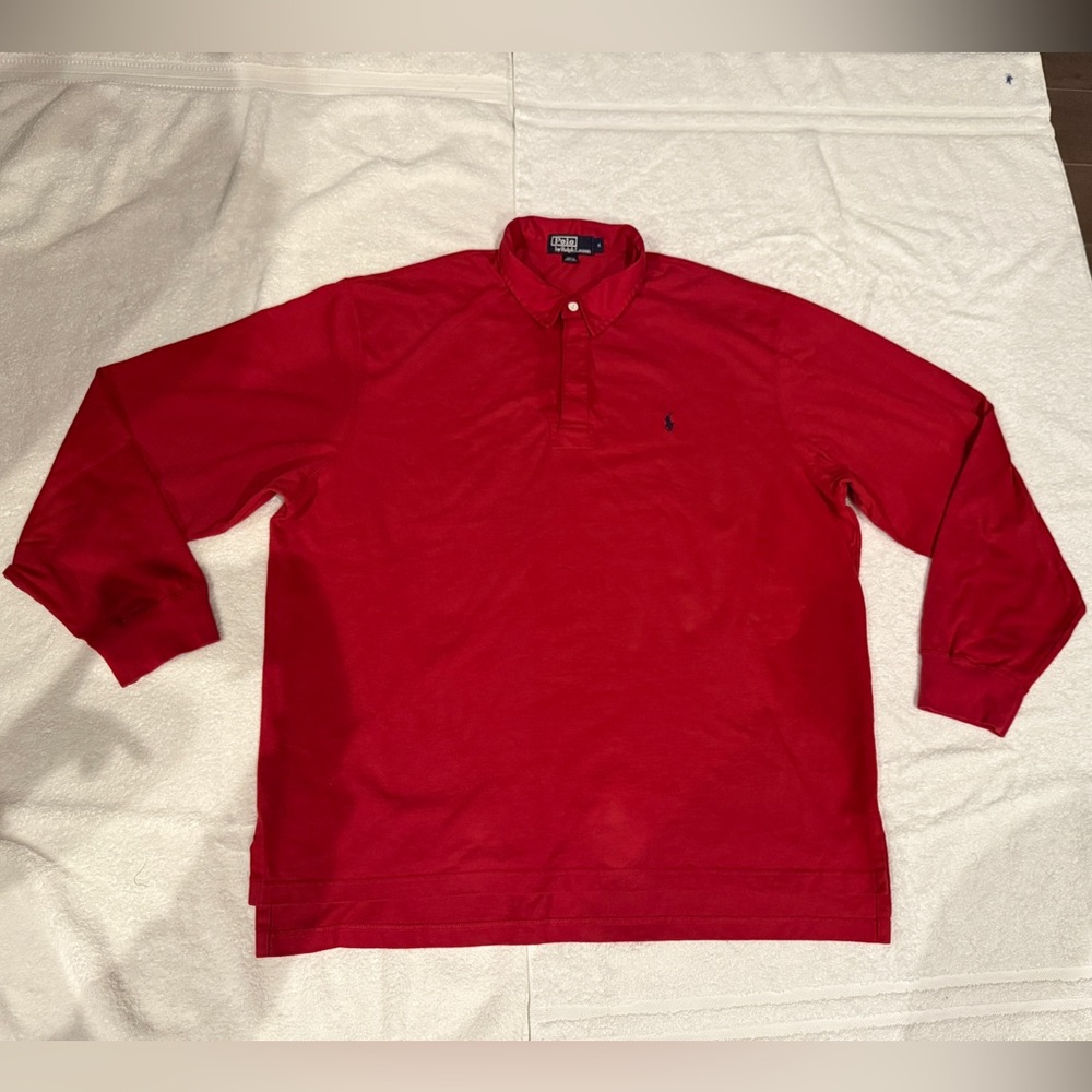 Vintage 90s Mens Polo Ralph Lauren Rugby Polo Shirt L/S, Red, Sz XL, Hong Kong